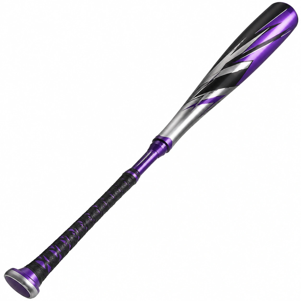 Bate de béisbol de aluminio plateado/negro/morado