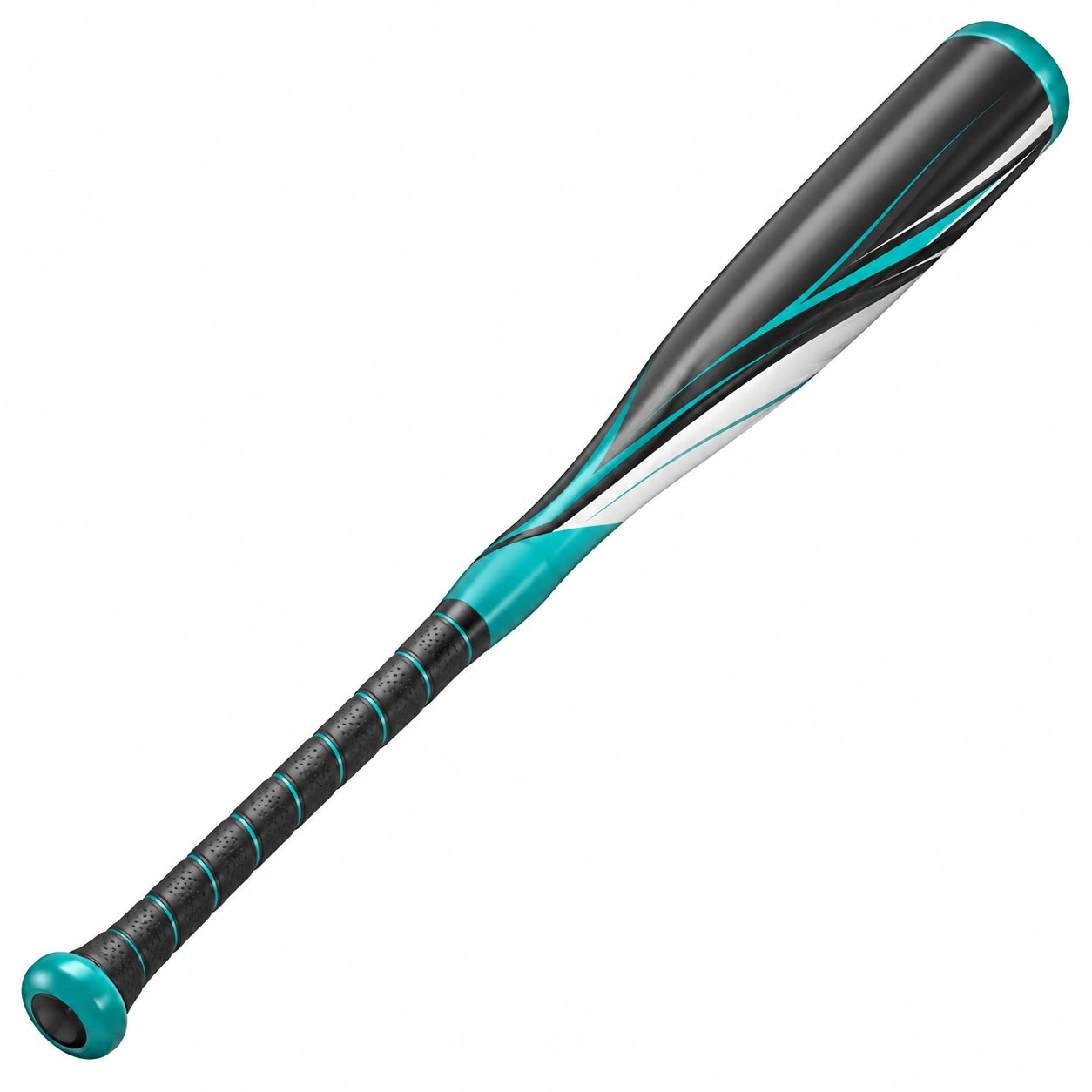 Bate de béisbol aerodinámico negro y turquesa