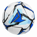 Balón de fútbol blanco y azul cosido a máquina