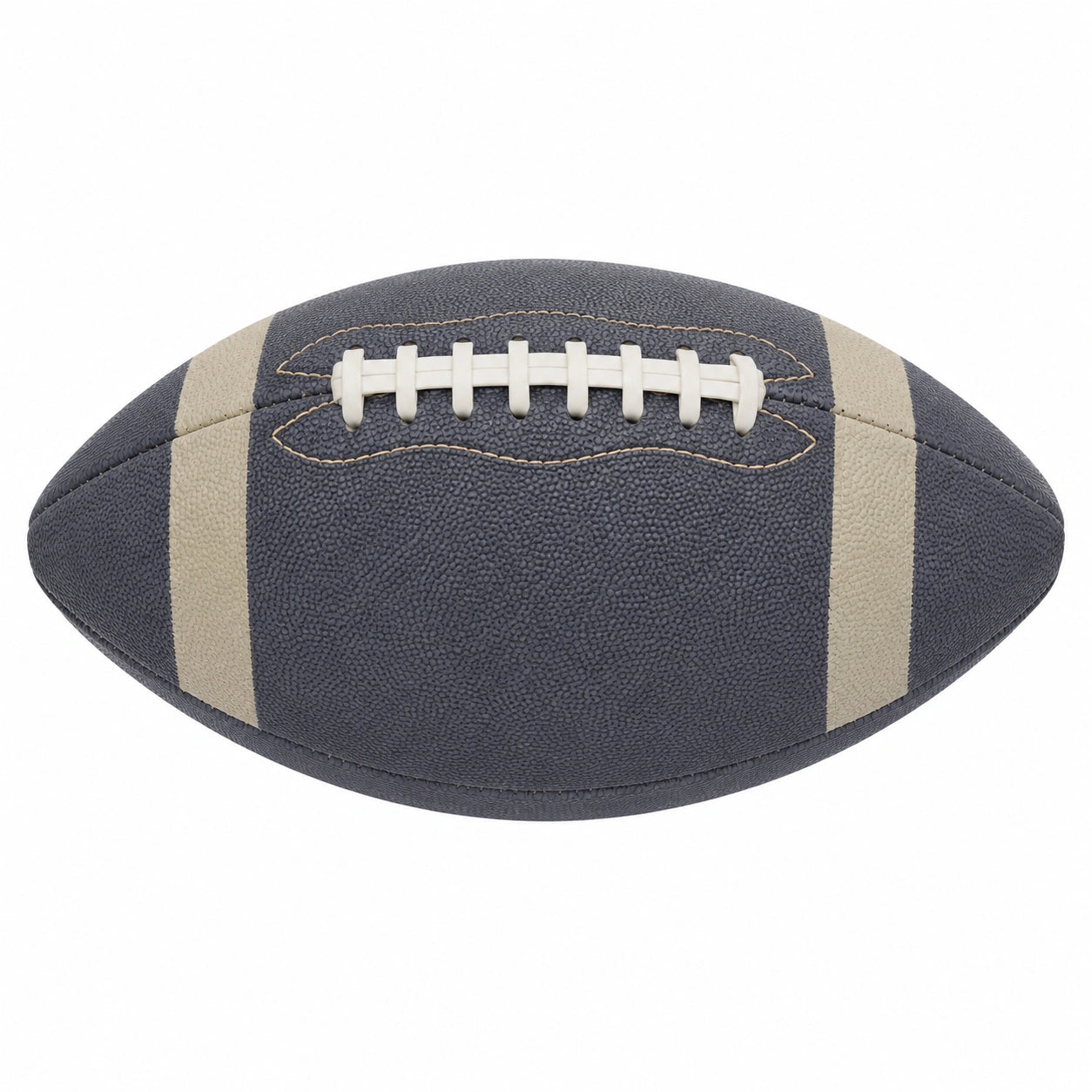 Balón de fútbol americano texturizado gris con costuras blancas