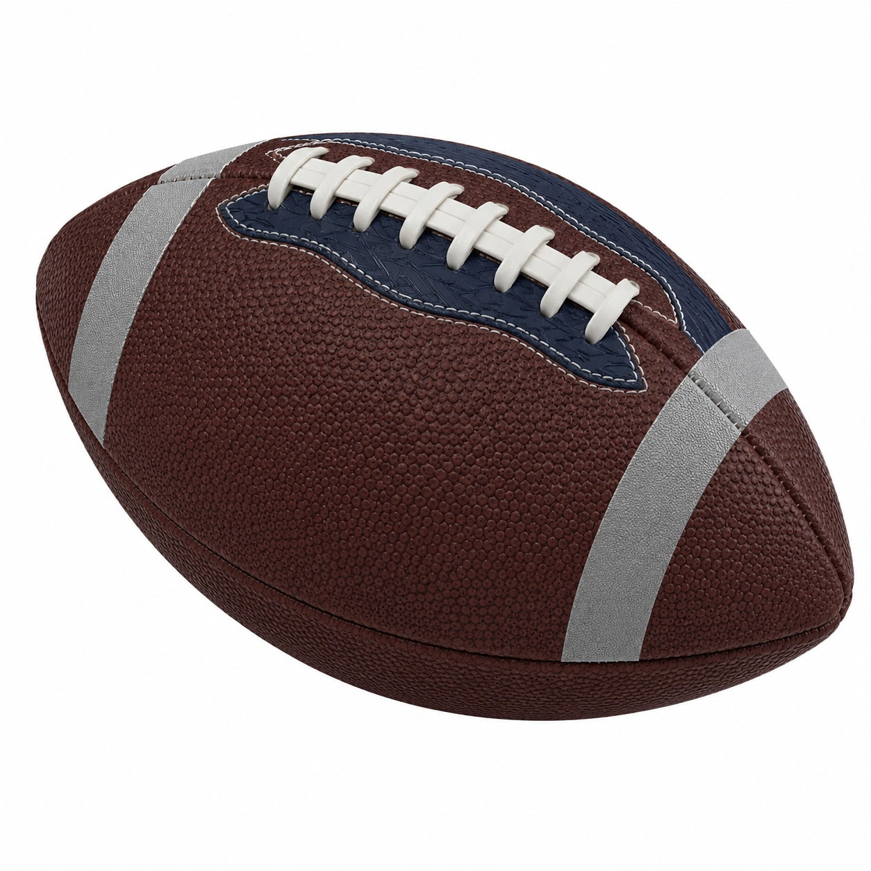 Balón de Fútbol Americano Marrón con Cordones Blancos y Rayas Plateadas