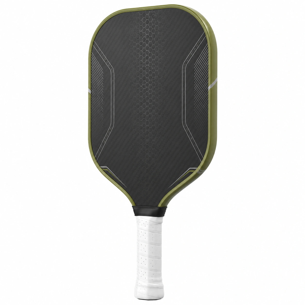 Pala de pickleball negra y verde con empuñadura blanca