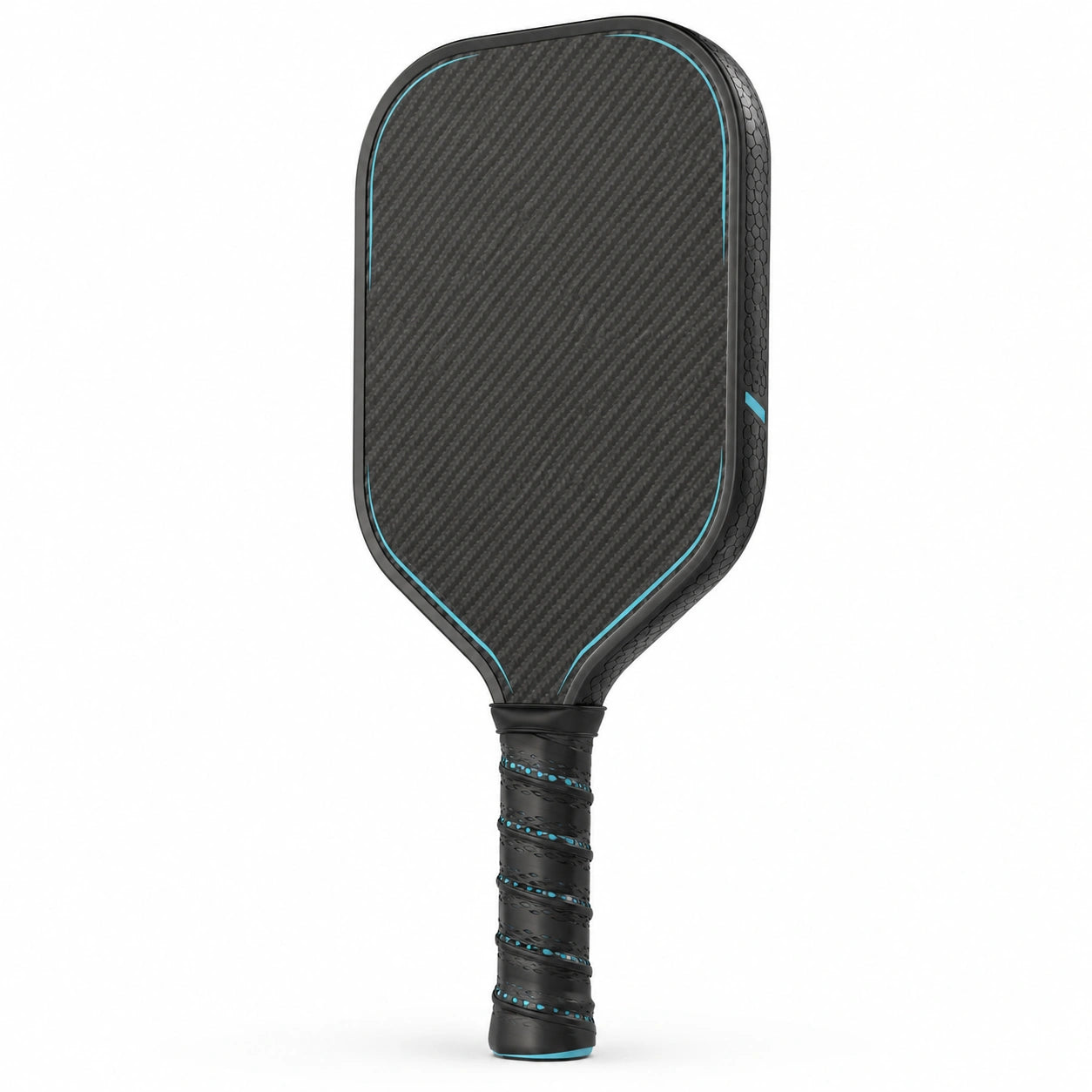 Pala de pickleball de carbono negra con detalles azules
